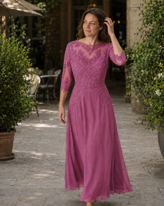 R&B Damen Abendkleid mit Spitzenoberteil und fließendem Rock