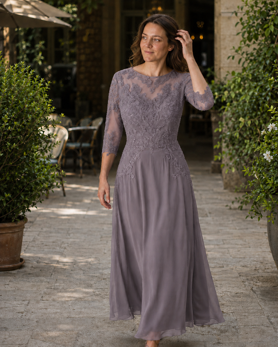 R&B Damen Abendkleid mit Spitzenoberteil und fließendem Rock