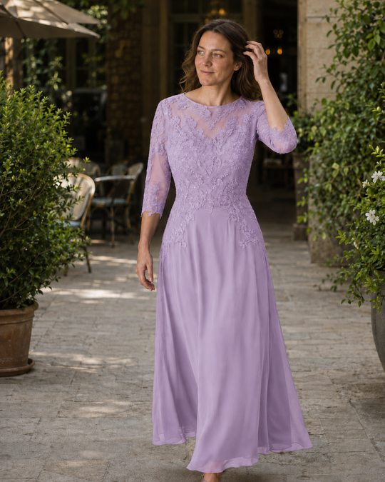 R&B Damen Abendkleid mit Spitzenoberteil und fließendem Rock