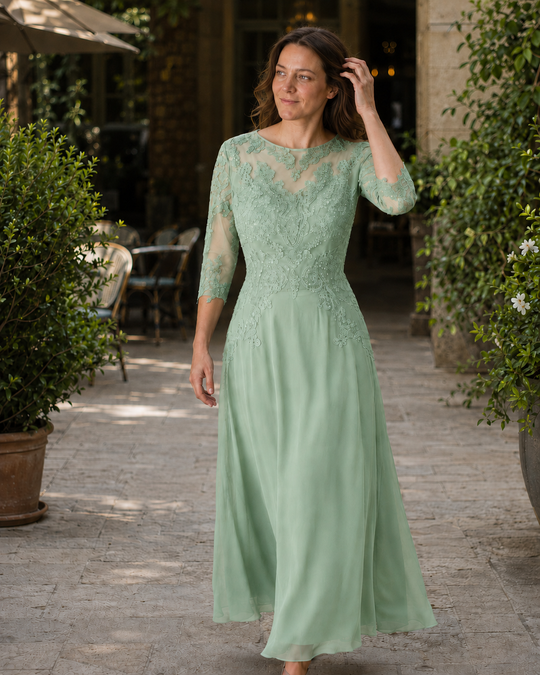 R&B Damen Abendkleid mit Spitzenoberteil und fließendem Rock
