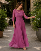 R&B Damen Abendkleid mit Spitzenoberteil und fließendem Rock