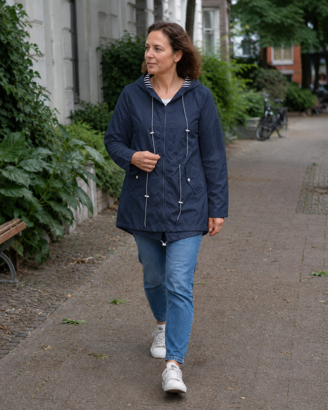 R&B Damen Kapuzenmantel mit Reißverschluss und Kordelzug