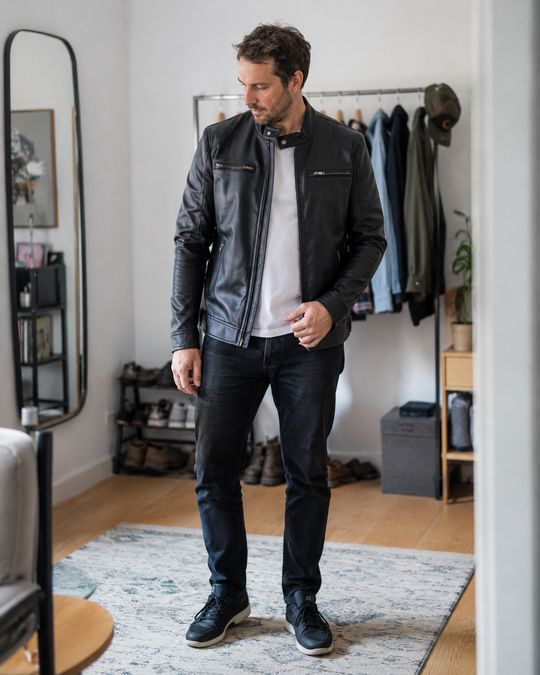 R&B Herren PU-Jacke in Lederoptik mit Reißverschluss