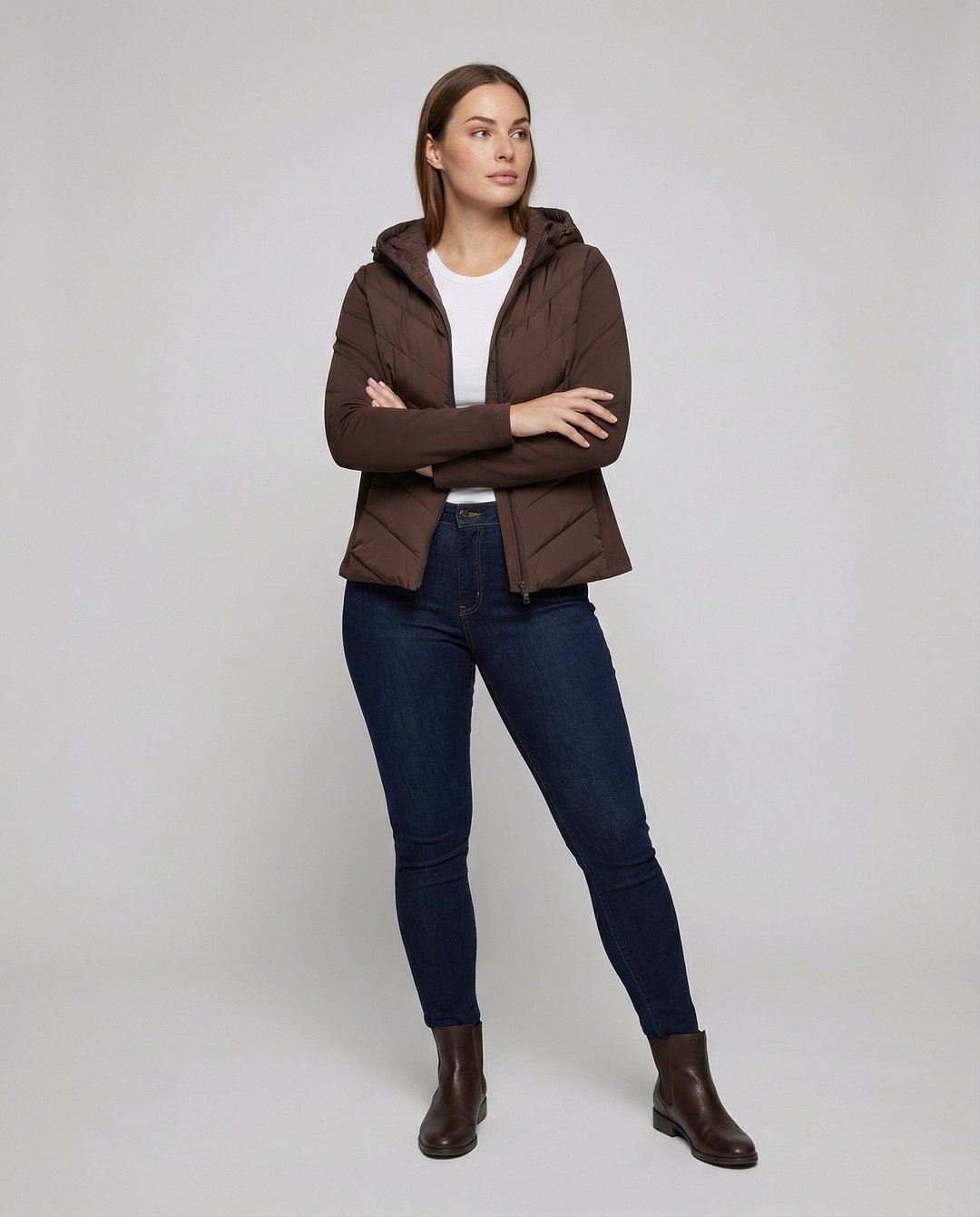 Damen Textil Jacke mit Chevron-Steppung & Kapuze | R&B