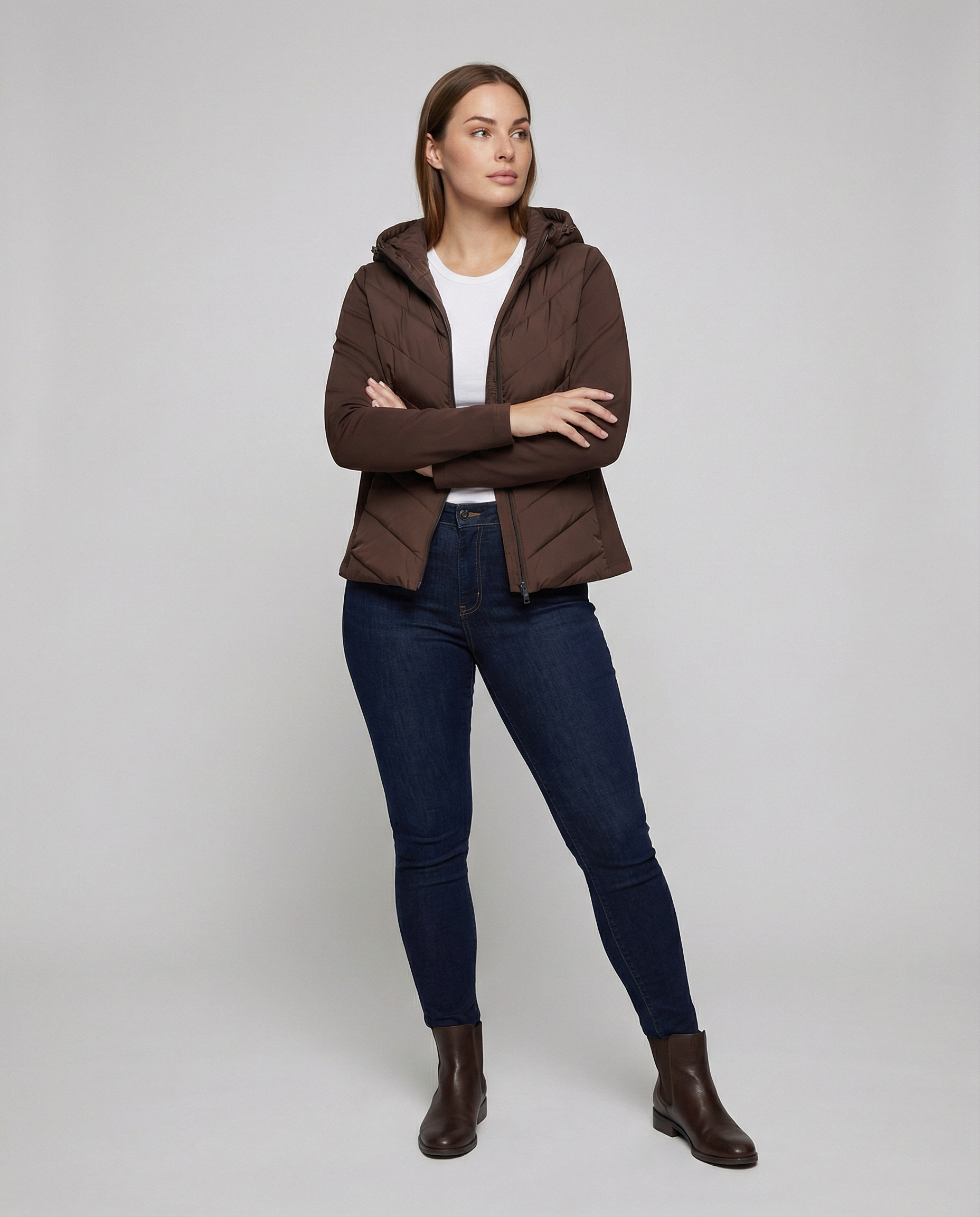 Damen Textil Jacke mit Chevron-Steppung & Kapuze | R&B