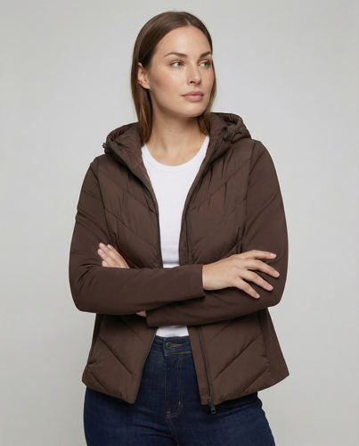 Damen Textil Jacke mit Chevron-Steppung & Kapuze | R&B