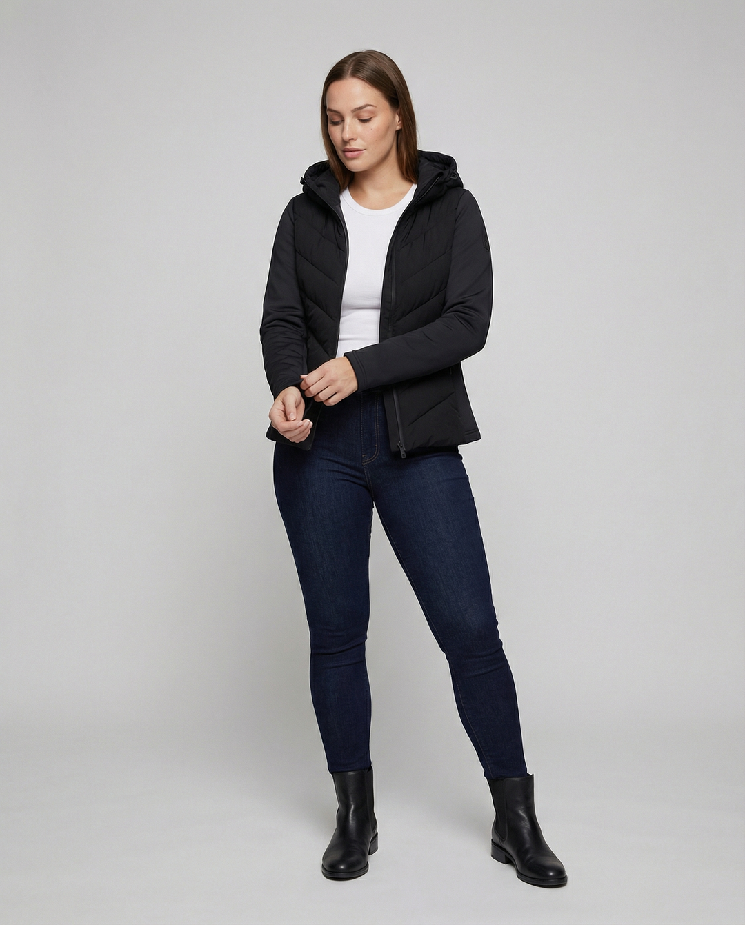 Damen Textil Jacke mit Chevron-Steppung & Kapuze | R&B