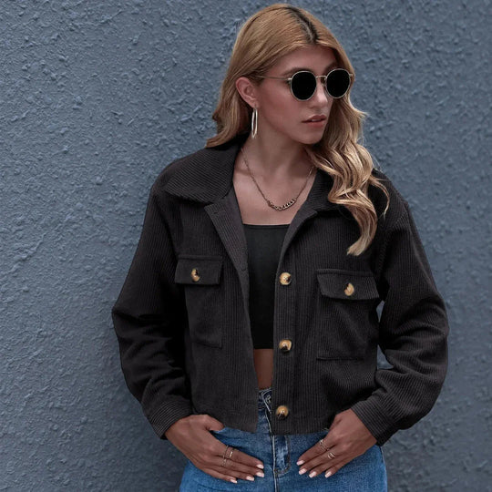 R&B | Kragen Cropped Cord-Jacke