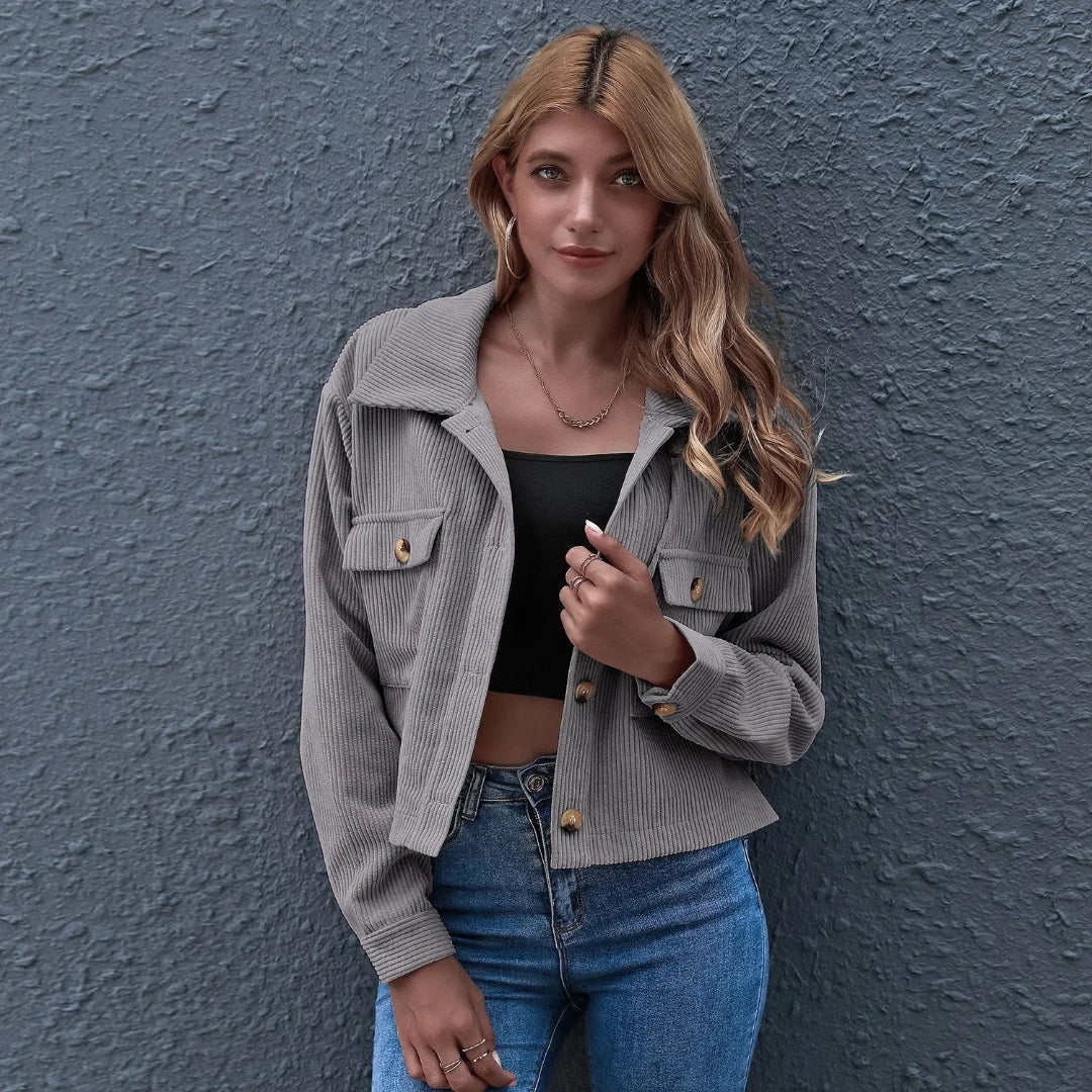 R&B | Kragen Cropped Cord-Jacke