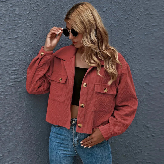 R&B | Kragen Cropped Cord-Jacke