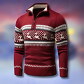 R&B | Winterpullover für Herren - warmer gestrickter Pullover mit halbem Reißverschluss & skandinavischem Rentiermuster