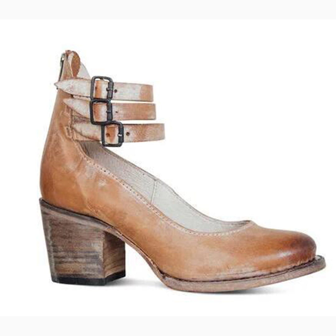 Chunky Heels - Damen Knöchelriemen Blockabsätze Geschlossene Zehen Schuhe R&B