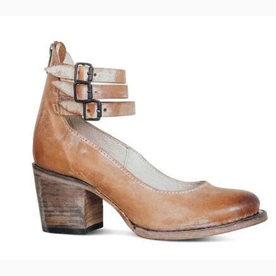 Chunky Heels - Damen Knöchelriemen Blockabsätze Geschlossene Zehen Schuhe R&B