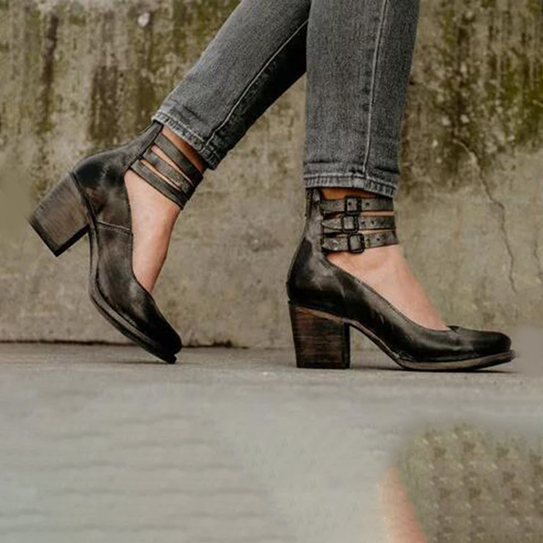 Chunky Heels - Damen Knöchelriemen Blockabsätze Geschlossene Zehen Schuhe R&B