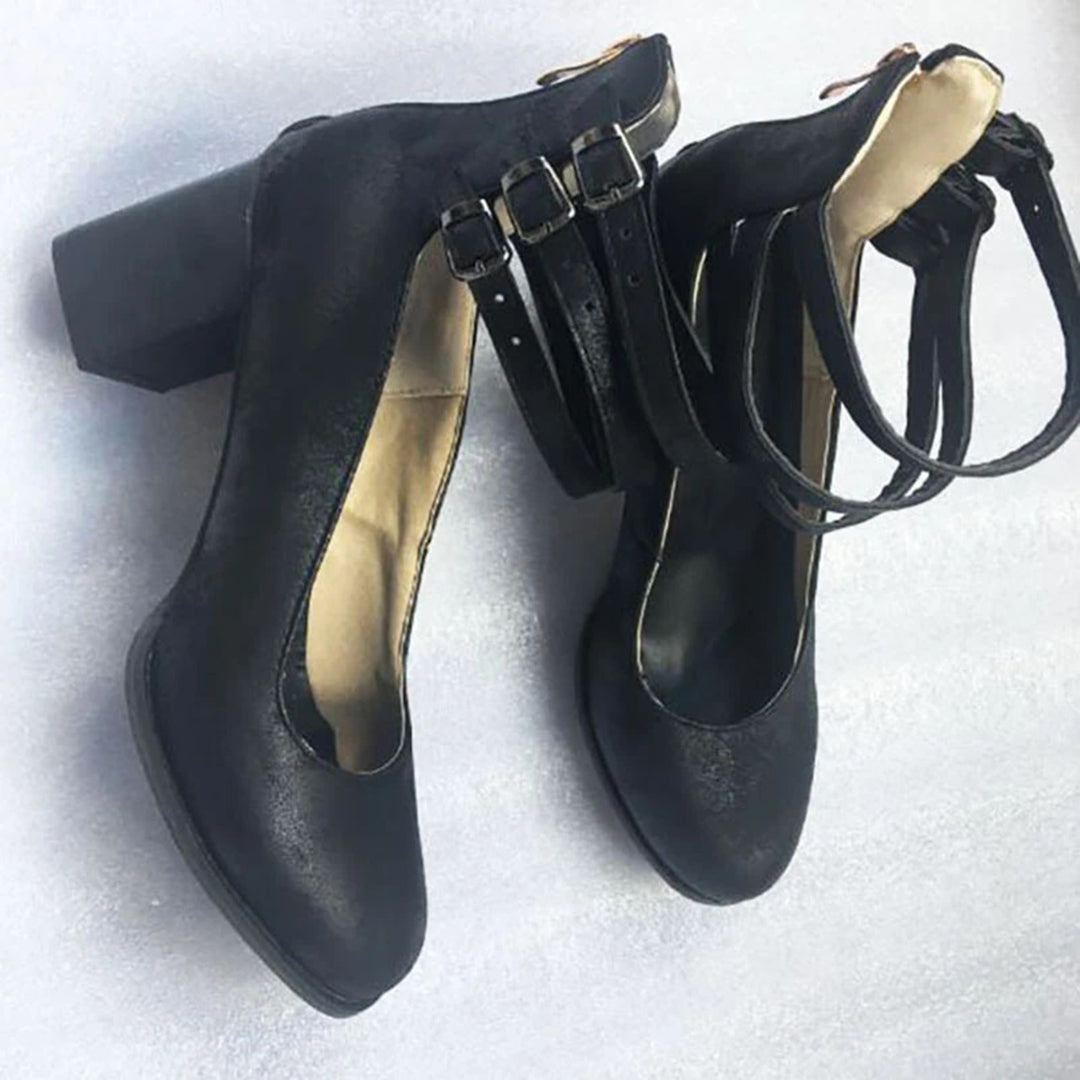 Chunky Heels - Damen Knöchelriemen Blockabsätze Geschlossene Zehen Schuhe R&B