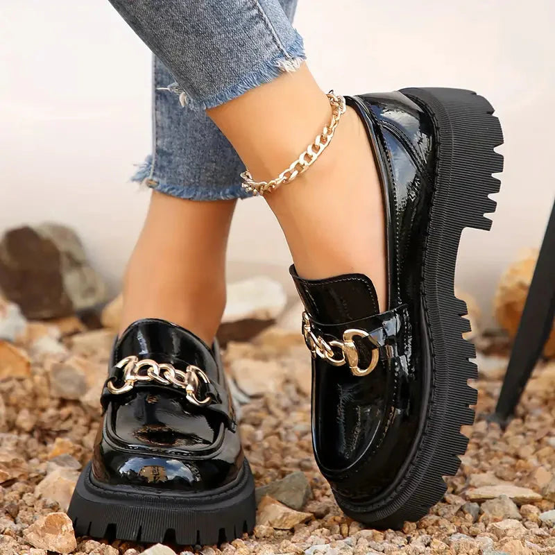 Chunky Loafers, Slip-On, Dekorationskette, Damenschuhe, Plattformschuhe R&B