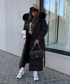 R&B | Damen Lange Gewattete Winterparka mit Kapuze und Gürtel