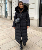 R&B | Damen Lange Gewattete Winterparka mit Kapuze und Gürtel