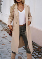 R&B | Damen Eleganter Langer Trenchcoat mit Reverskragen und Einfachen Knöpfen
