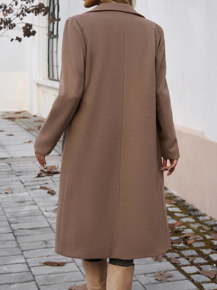 R&B | Damen Eleganter Langer Trenchcoat mit Reverskragen und Einfachen Knöpfen
