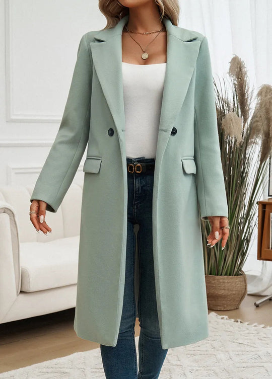R&B | Damen Eleganter Langer Trenchcoat mit Reverskragen und Einfachen Knöpfen