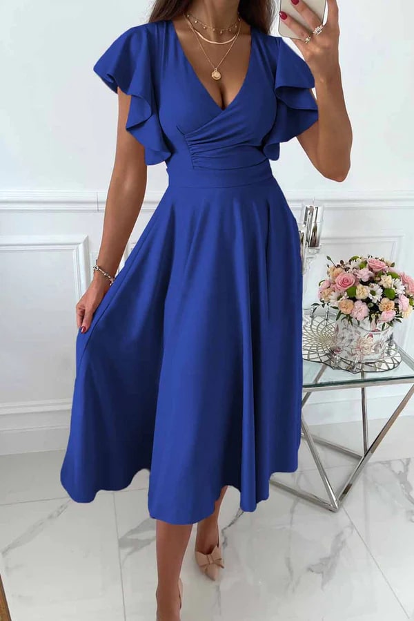 R&B | Elegantes Midi Kleid mit Schmetterlingsärmeln