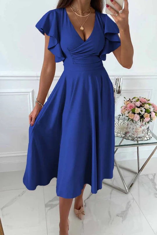 R&B | Elegantes Midi Kleid mit Schmetterlingsärmeln