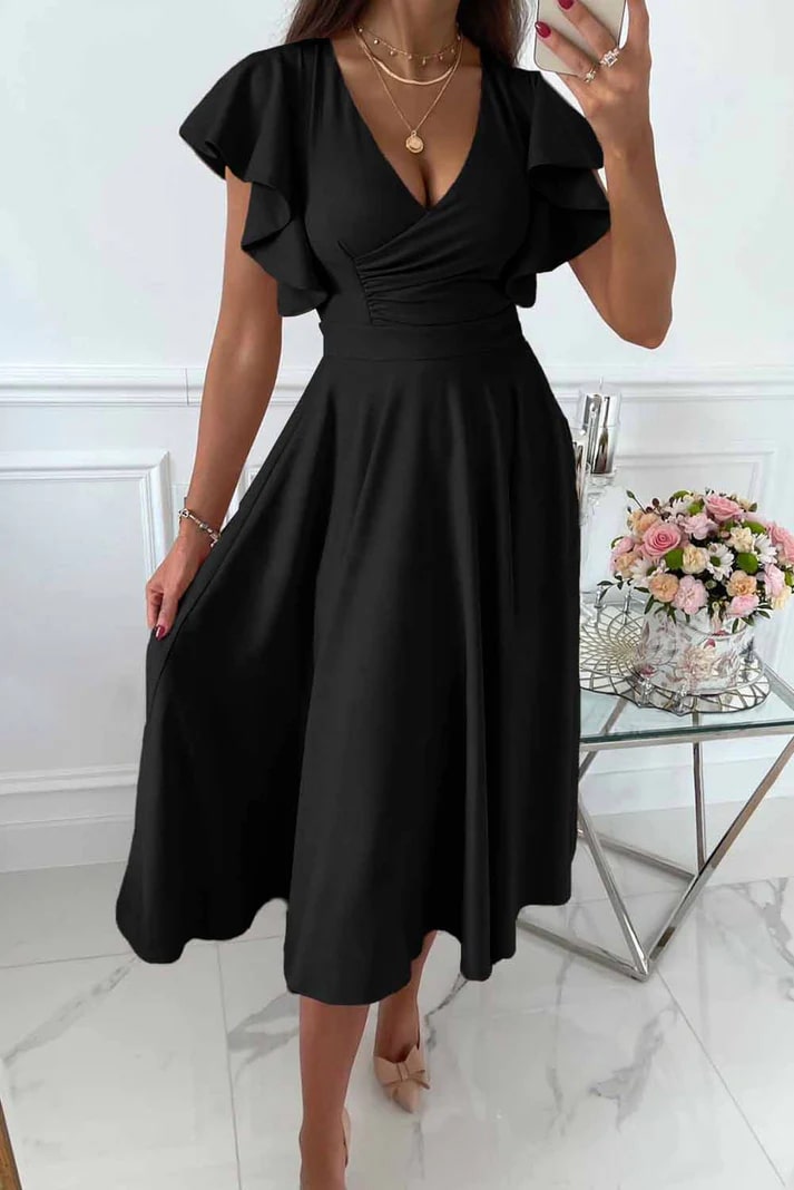 R&B | Elegantes Midi Kleid mit Schmetterlingsärmeln