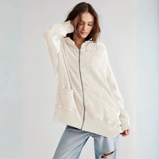 R&B | Übergroße Waffel-Strick Zip-Hoodie