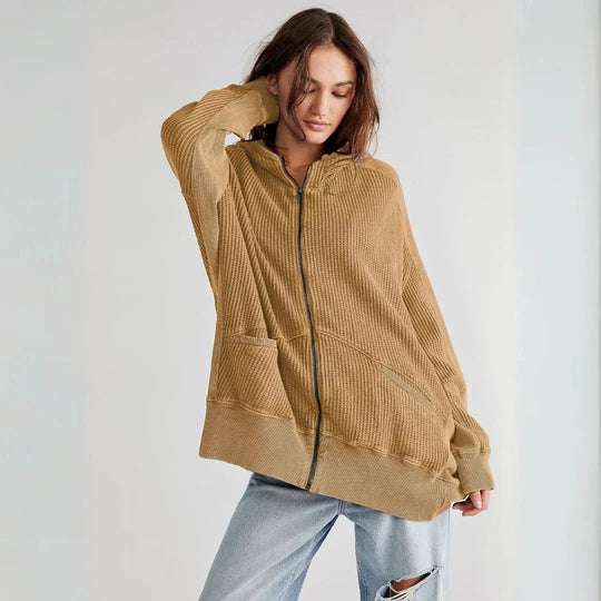 R&B | Übergroße Waffel-Strick Zip-Hoodie