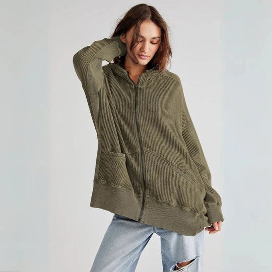 R&B | Übergroße Waffel-Strick Zip-Hoodie