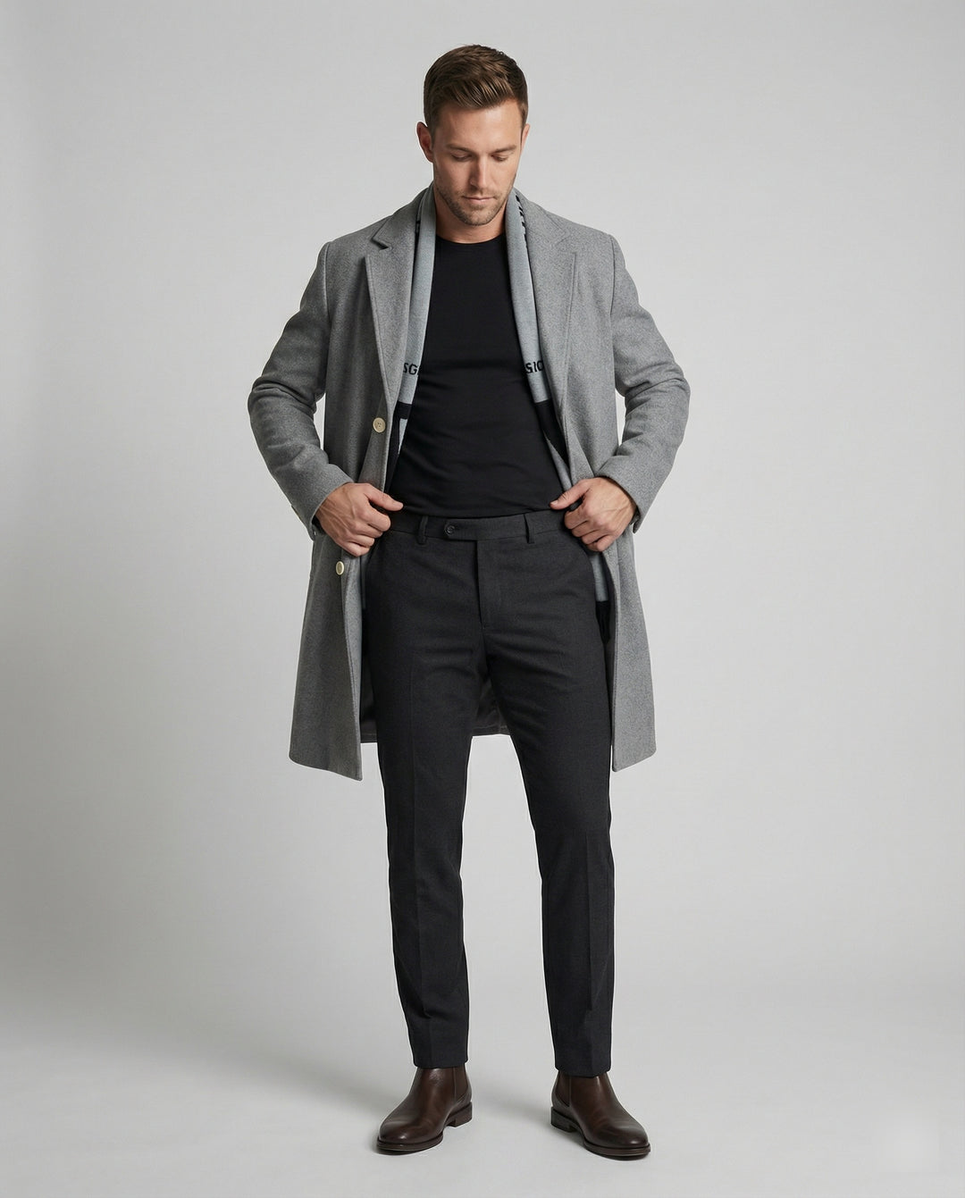 Trechcoat für Herren Herbst Winter Grau Schwarz
