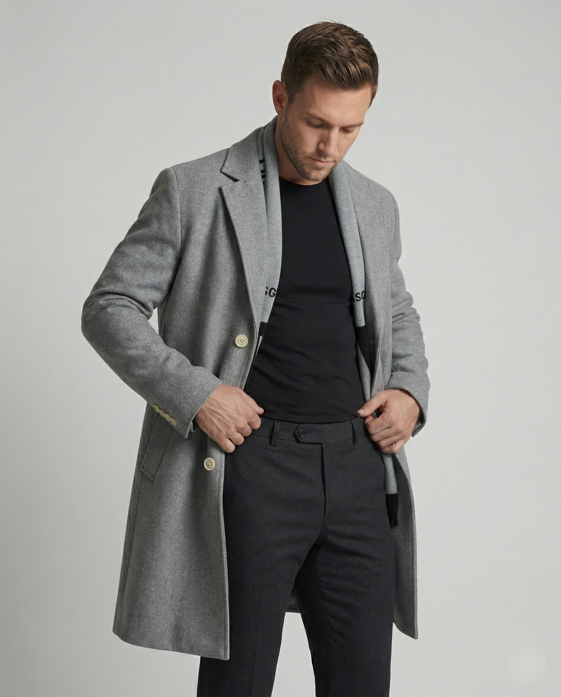 Trechcoat für Herren Herbst Winter Grau Schwarz