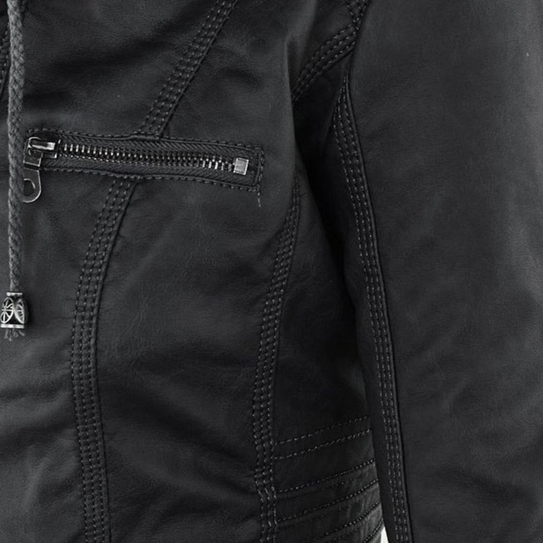 Wetterfester Damen Faux Lederjacke mit Kapuze