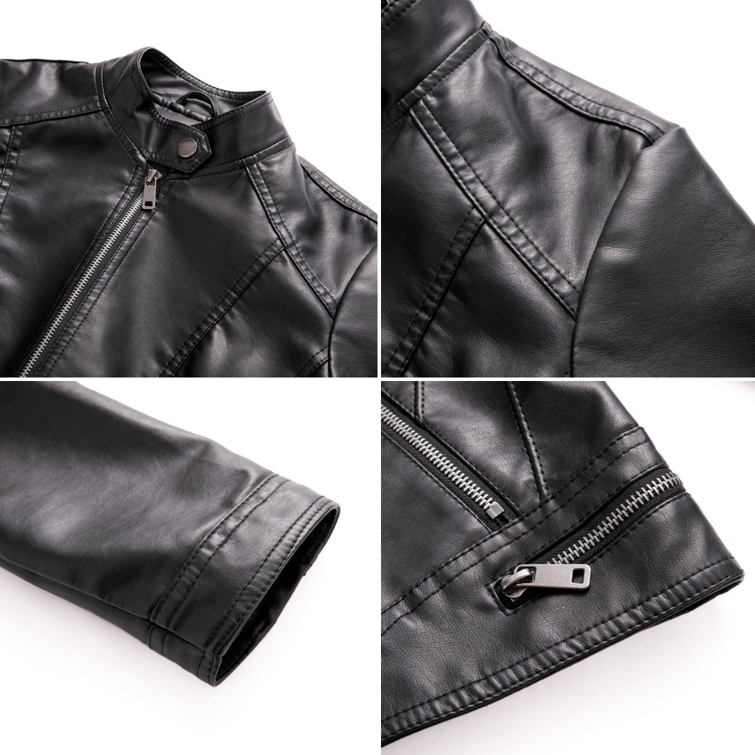 R&B | Lederjacke - Biker-Stil - Reißverschluss - Stehkragen - Slim Fit
