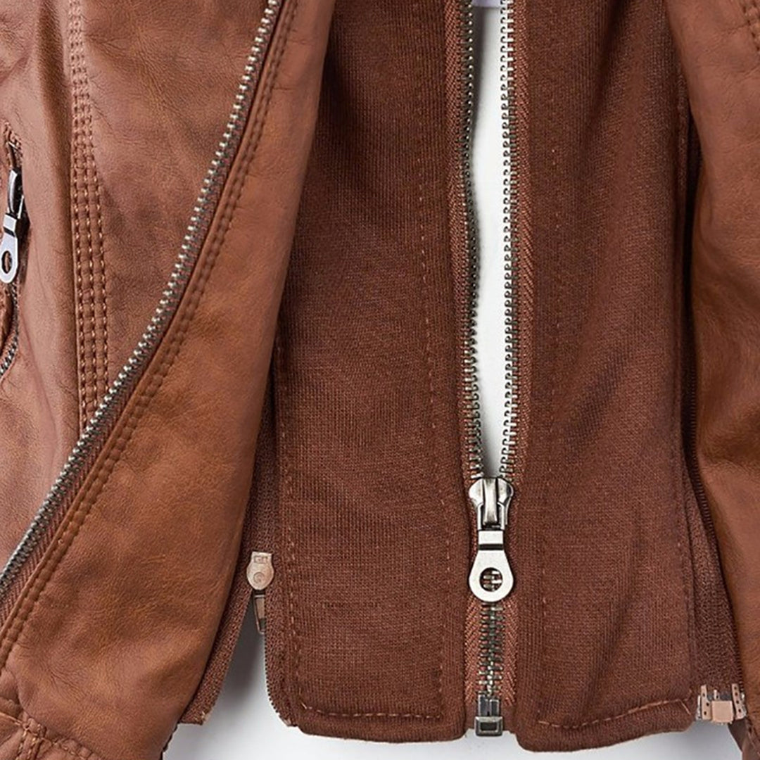 Wetterfester Damen Faux Lederjacke mit Kapuze