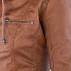 Wetterfester Damen Faux Lederjacke mit Kapuze