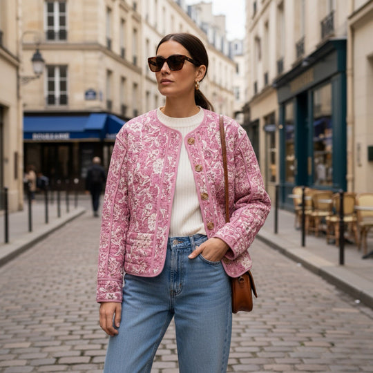 R&B | Blümchen-Steppjacke Gefüttert Damen