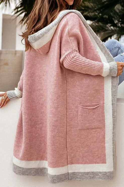 R&B | Langer Cardigan Offene Front Weiches Strick Rippbündchen mit Taschen