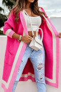 R&B | Lange Strickjacke mit kontrastierendem Kapuzenpullover und offener Vorderseite