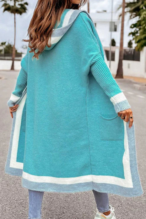 R&B | Langer Cardigan Offene Front Weiches Strick Rippbündchen mit Taschen