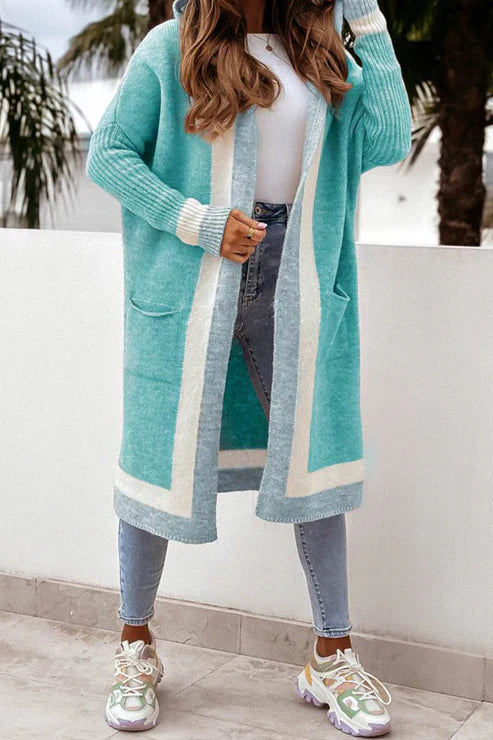 R&B | Langer Cardigan Offene Front Weiches Strick Rippbündchen mit Taschen