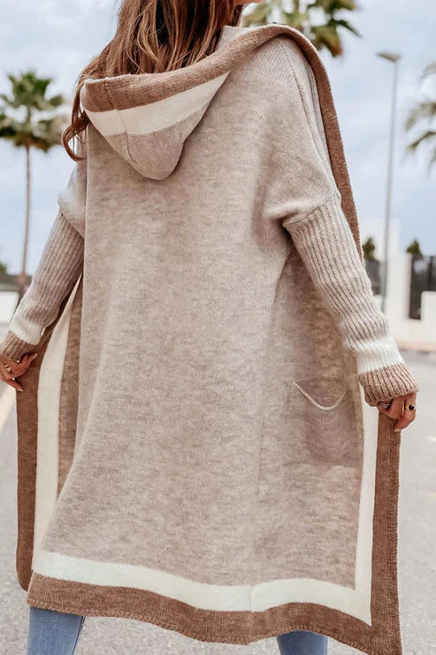 R&B | Langer Cardigan Offene Front Weiches Strick Rippbündchen mit Taschen