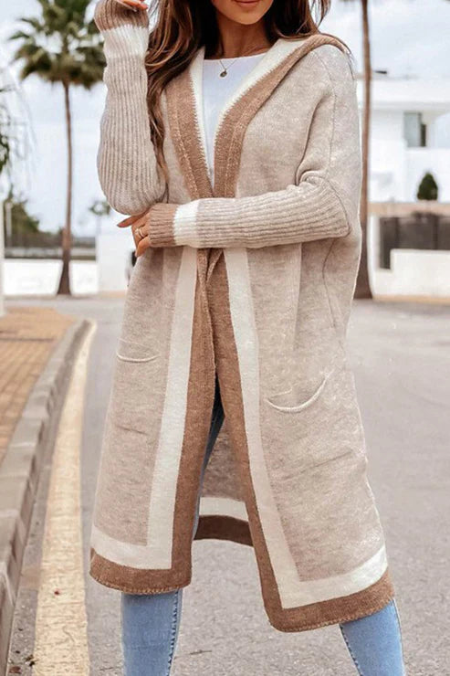 R&B | Langer Cardigan Offene Front Weiches Strick Rippbündchen mit Taschen