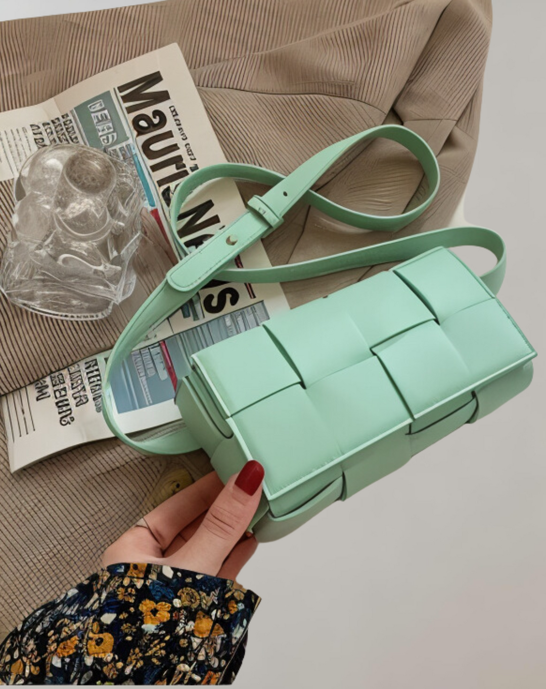 R&B | Geblockte Umhängetasche Vegan Leder Damen Geflochtene Tasche Frauen