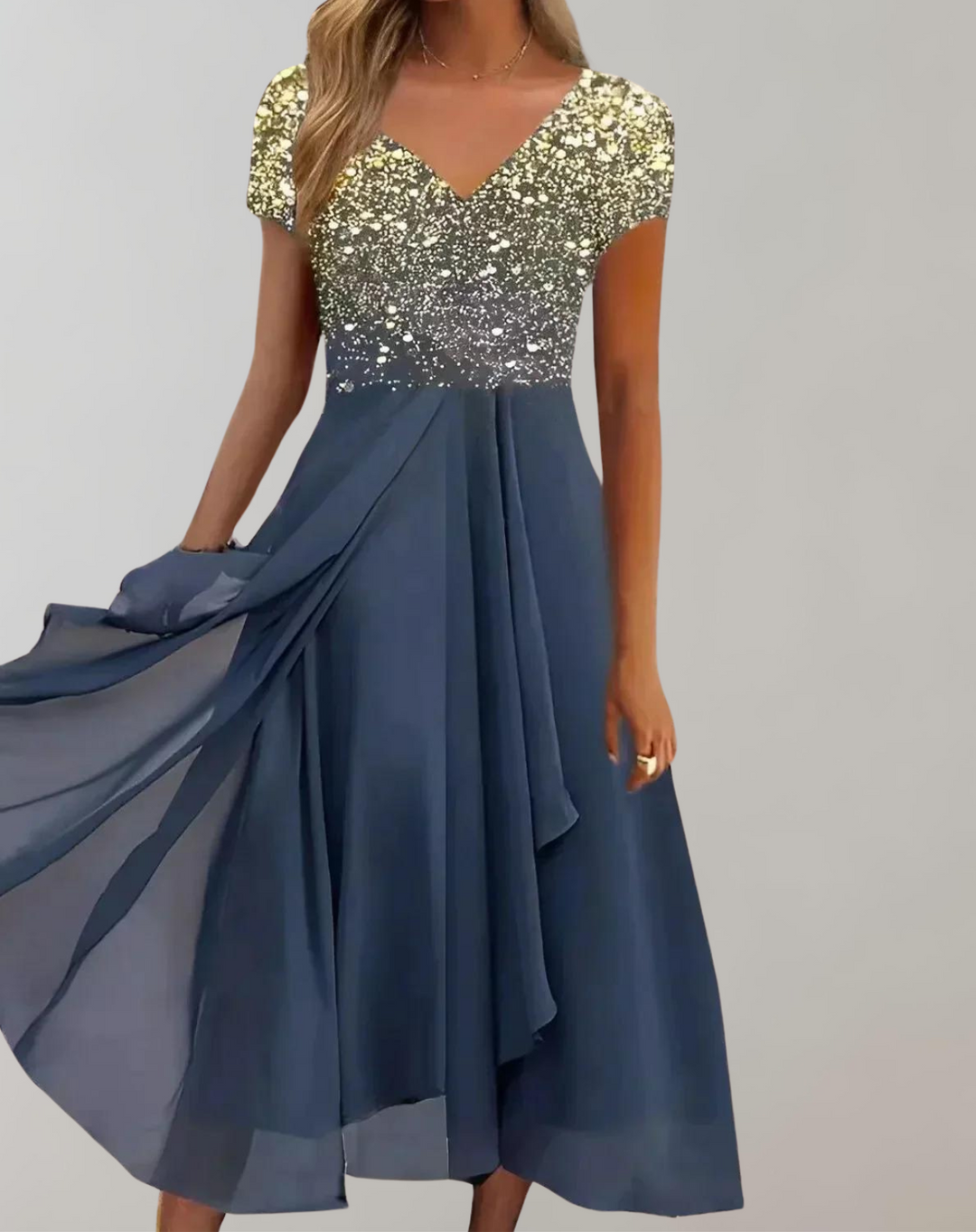 R&B | Kleid mit Leuchtenden Blumen Abendkleid für Damen Glänzendes Topkleid