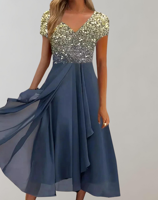 R&B | Kleid mit Leuchtenden Blumen Abendkleid für Damen Glänzendes Topkleid