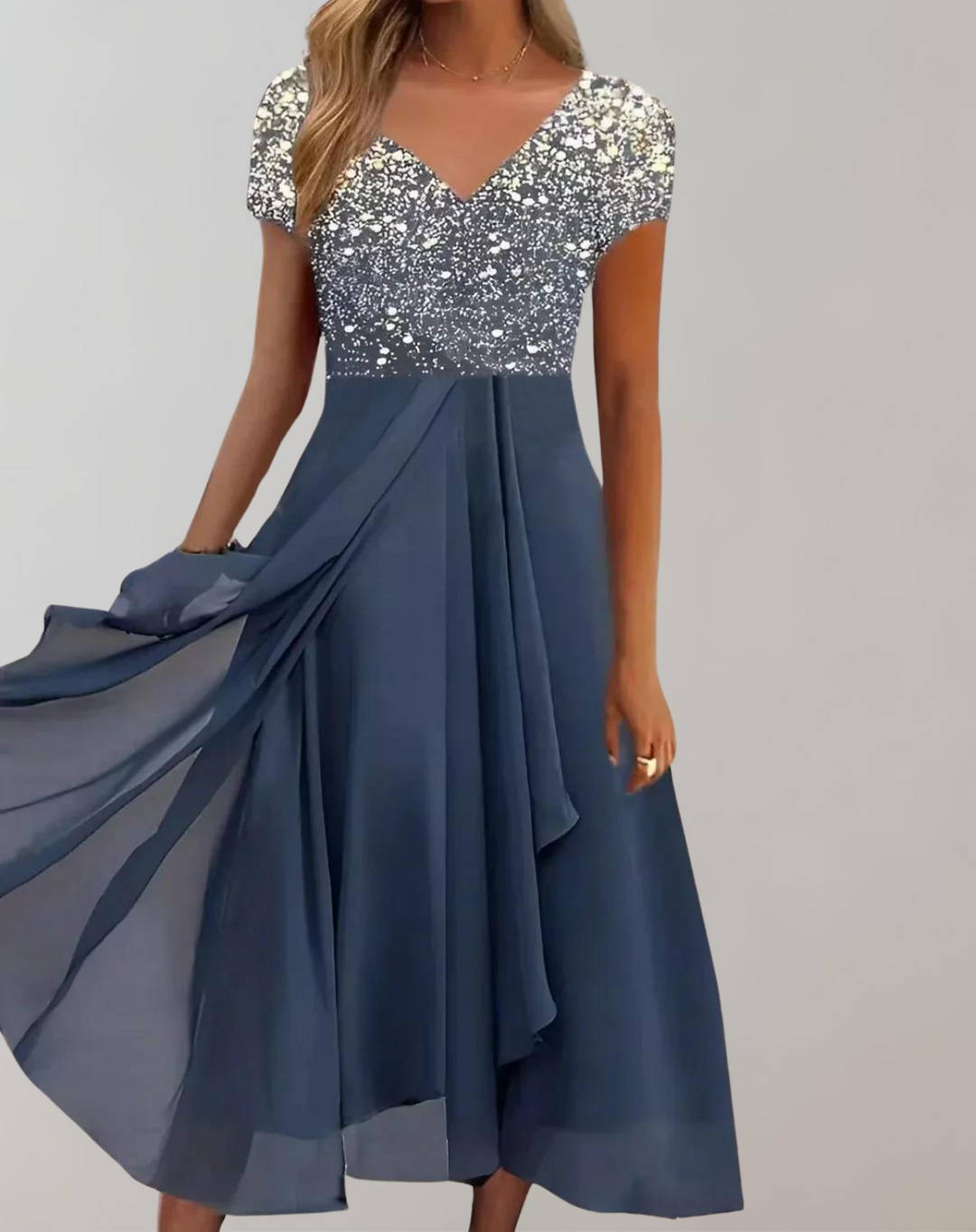 R&B | Kleid mit Leuchtenden Blumen Abendkleid für Damen Glänzendes Topkleid