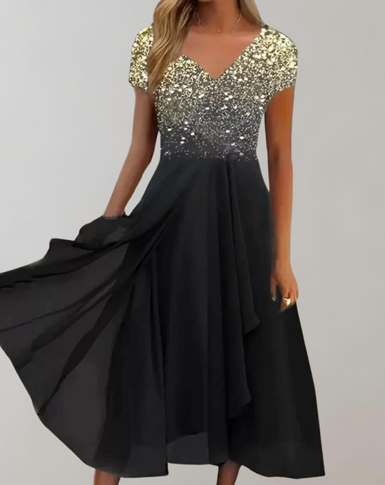 R&B | Kleid mit Leuchtenden Blumen Abendkleid für Damen Glänzendes Topkleid