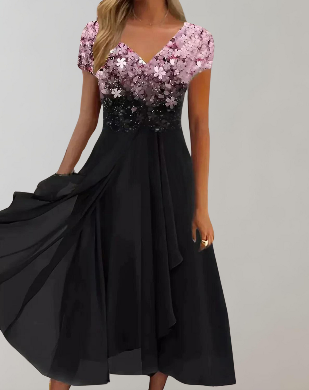 R&B | Kleid mit Leuchtenden Blumen Abendkleid für Damen Glänzendes Topkleid